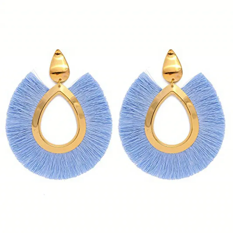 Яркая луна женские красочные богемные нитки кисточкой Висячие кольца овальные