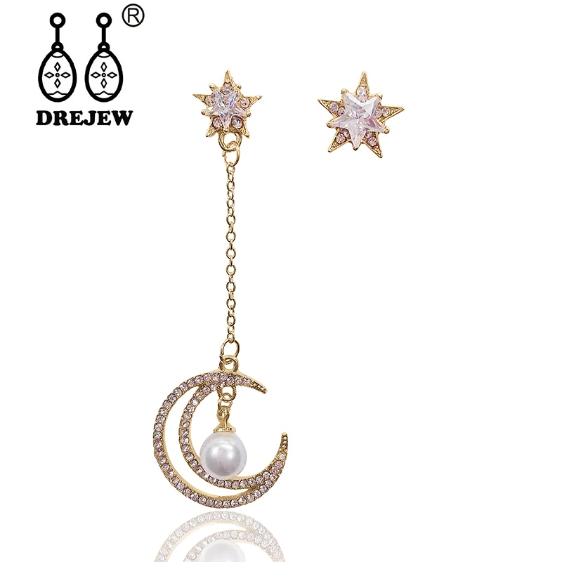 DREJEW Асимметричный золотистый Серебристый с розой Звезда Луна Эффектные серьги