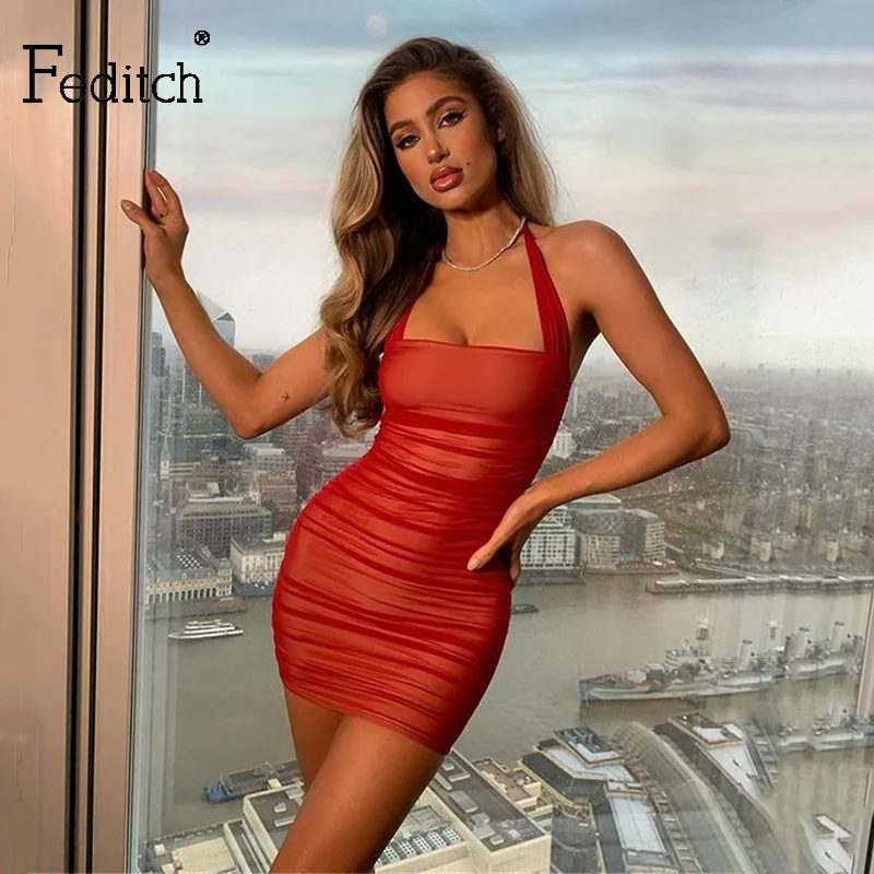 Модное Короткое Сексуальное женское мини платье Feditch на весну и лето облегающее