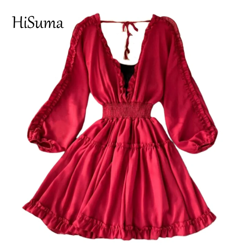 Шифоновое платье принцессы с глубоким v-образным вырезом рукавом 2020 и воланом |