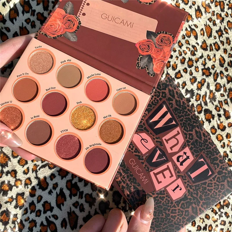 

Custom 12 Colors Sexy Leopard Eyeshadow Palette Pearl Matte Eyeshadow Palette Wine Red Rose Shimmer Vegan Makeup Richly Pigment