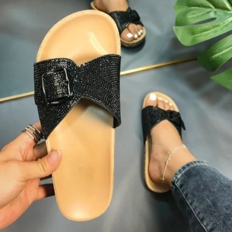 

2021 Summer Women's New Fashion Slippers, Women's Sandals, Street Diamond Decorative Soft Bottom Slippers Women Sandals 5KE228