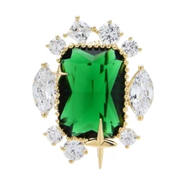 wulibaby luxury green crystal brooches for women unisex high quality shining geometric palace style brooch pin gifts