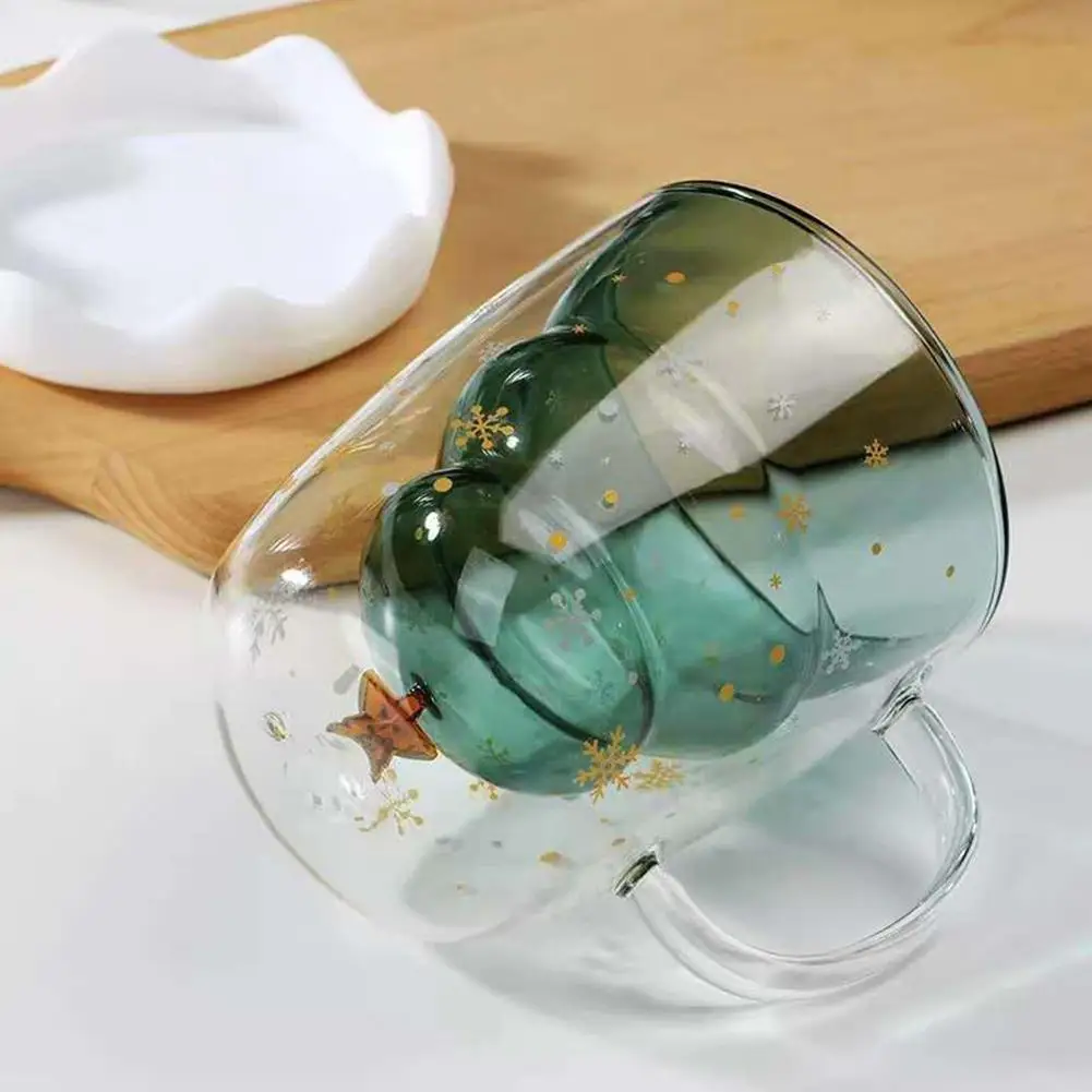 

250 мл Рождественская елка, двойная стеклянная чашка для воды, кружка для молока, кофе с рождественским чехлом, подарки, чашка X4p3
