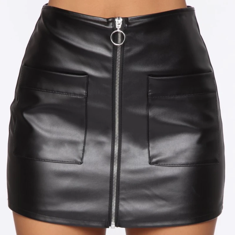 

Women Skirt 2021 New Office Lady Zipper Leather Skirts Fashion Solid Color Zipper High Waist Skirt Casual Short Mini Skirts