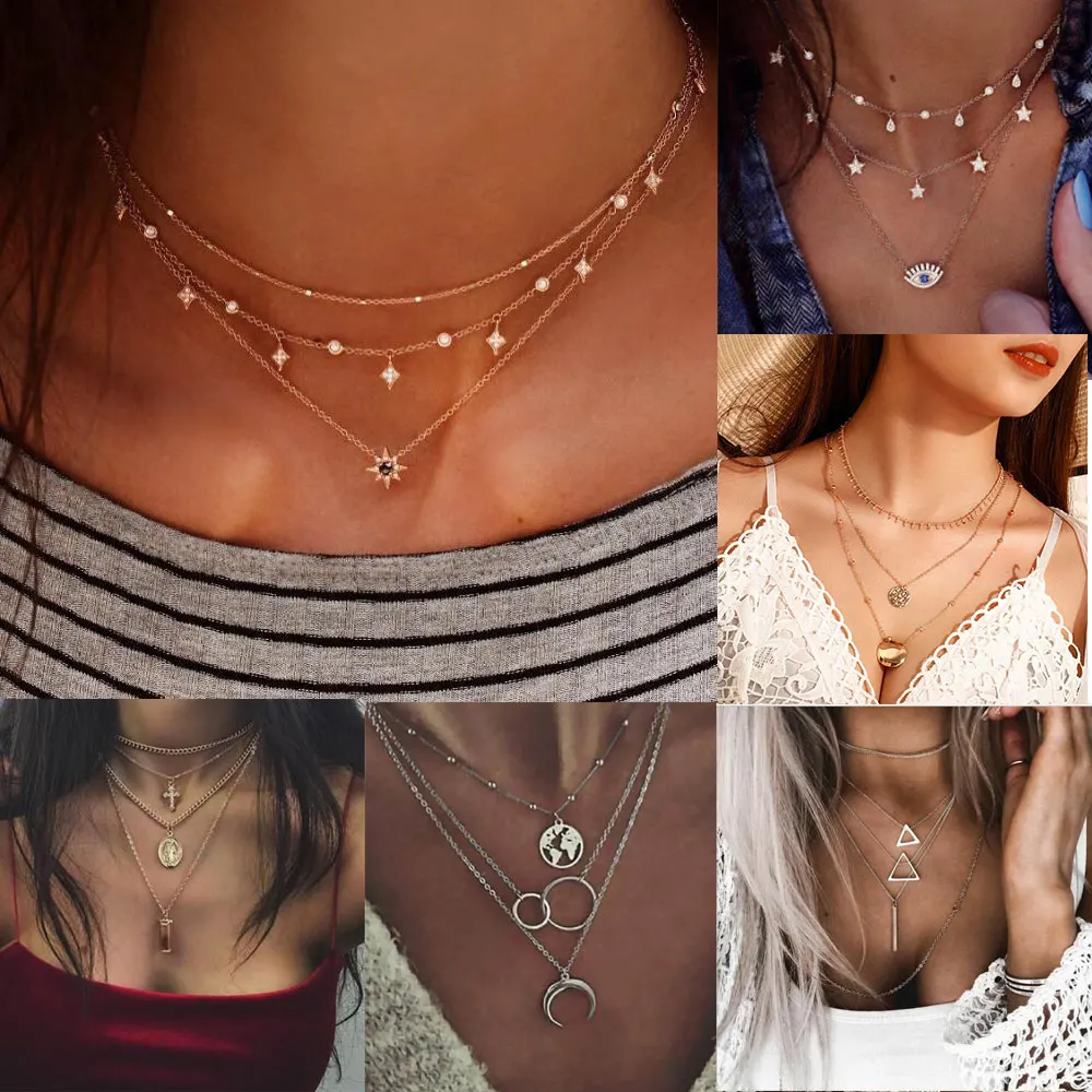 Новый золотой Длинная цепочка ожерелье Mujer подвеска колье для женщин