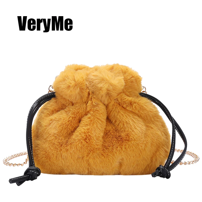 

VeryMe Winter New Soft Plush Women's Bag Phone Coin Purse Small Handbags High Quality Female Shoulder Pack Solid Color Tote Bags