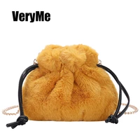 VeryMe Winter New Soft Plush Womens Bag Phone Coin Purse Small Handbags High Quality Female Shoulder Pack Solid Color Tote Bags