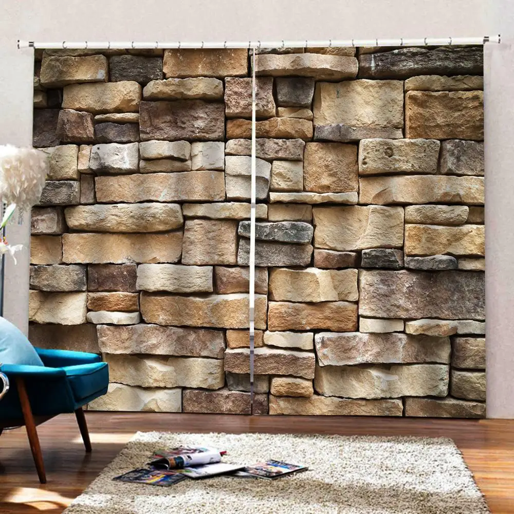 Коричневые кирпичные занавески s 3D роскошные затемняющие Оконные Занавески для