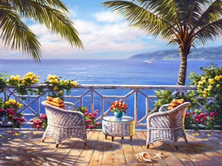 

5D DIY Full Diamond Painting Round Seaside Scenery Diamond Embroidery Cross Stitch Kit Rhinestones Mosaic Decor