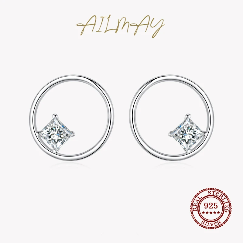 

Ailmay 100% 925 стерлингового серебра Fashionc круглые серьги с чистым Цирконом для женщин Свадебные обручальные кольца Fine женских украшений