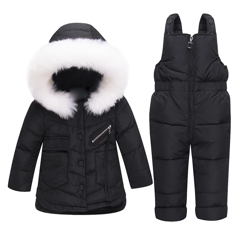 Black Medium Long Down Jacket Set Children Warm Down Coat Boys Girls Thick Winter Clothing Kids Snowsuit Toddler New Year Clothing - Цвет: Black