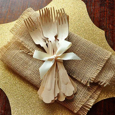 30 шт. набор деревянных столовых приборов одноразовая посуда вилки ножи ложки