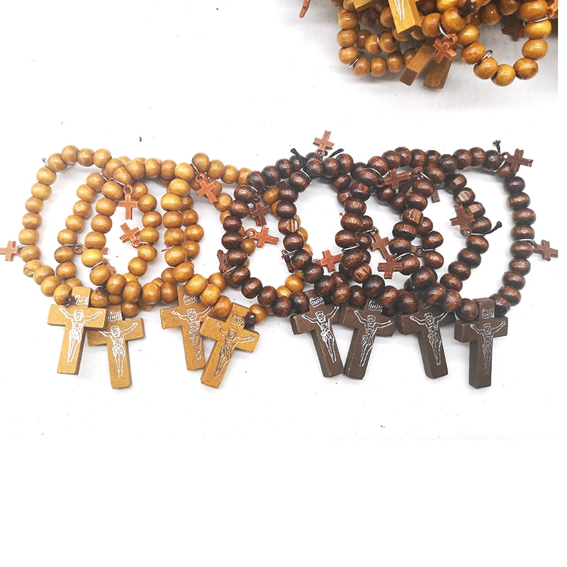 Бесплатная Доставка! 10 шт./лот! Браслет из деревянных бусин ankh Cross Jesus|Плетеные