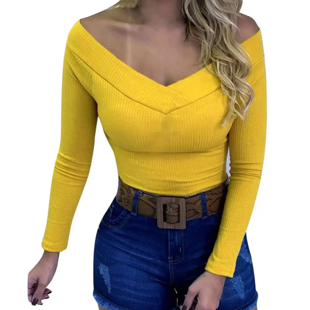 Двойной двенадцати по низкой цене сексуальный женский Однотонный пуловер с v