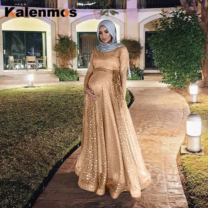 Мусульманское платье для беременных женщин длиной до пола с блестками размера