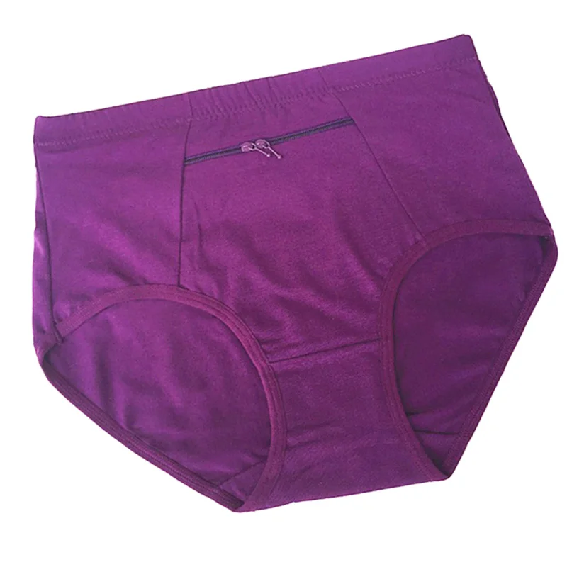 Women Large Size Zipper Anti-theft Panties With Pockets Cotton High Waist Middle-aged Elderly Female Plus Fat Underwear | Женская одежда