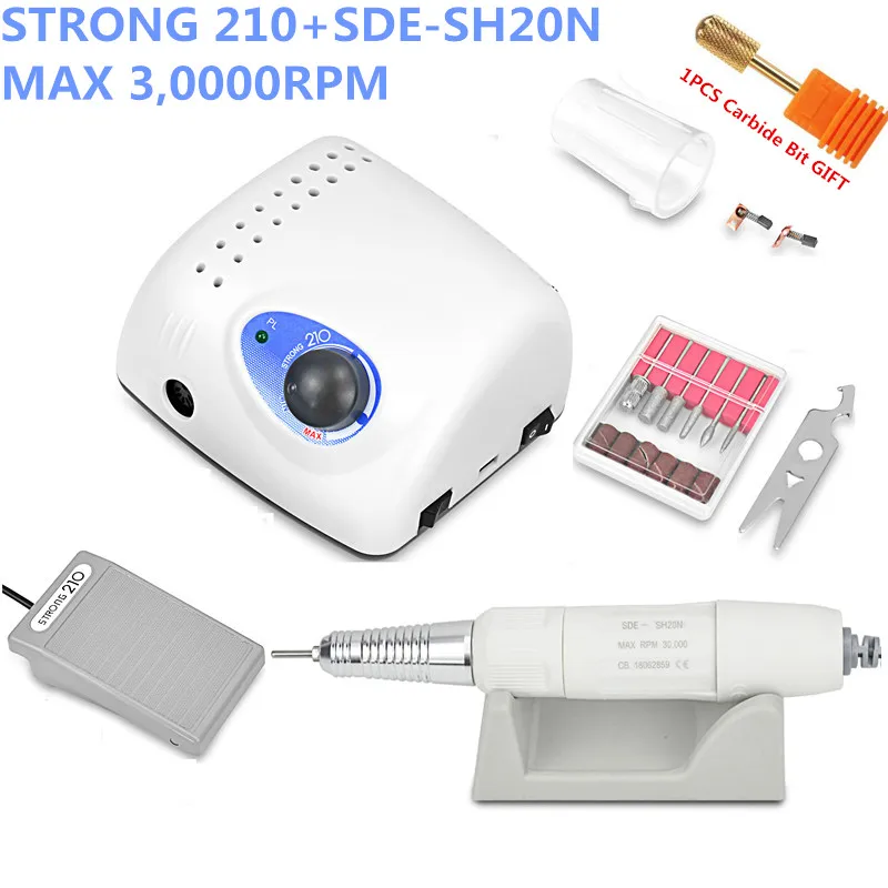 65W Strong 210 BTmarathon SDE-SH20N Brushless Nail Drills Manicure Machine Pedicure Electric Strong 35000RPM File Bits
