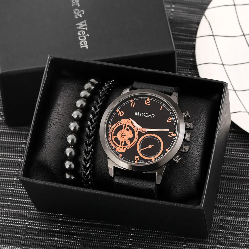 

2021 Hot Selling Men Watch Personality Quartz Dial Clock Men's Wrist Bracelet Best Gift Set with Box Present for Husband Father