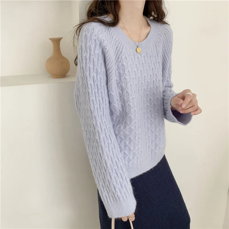 Женский винтажный свитер с круглым вырезом Lamtrip Свободный теплый вязаный джемпер