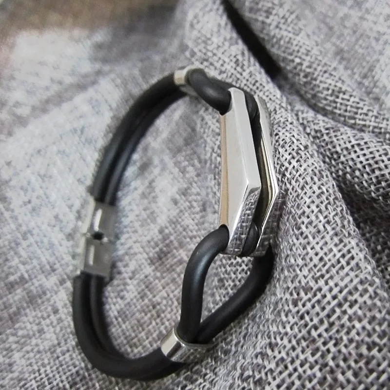 Браслет мужской из натуральной силикона и резины ажурное украшение нержавеющей