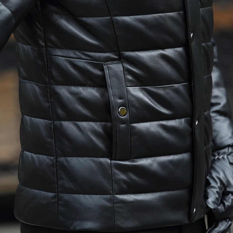 Мужской пуховик из натуральной кожи короткая зимняя куртка овечьей пальто с