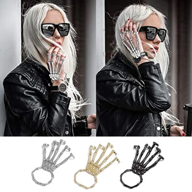 

Punk Hand Bone Wrist Bracelet ring one-piece chain Wild Five-finger Hand back jewelry Metal skeleton Decoration Adjustable