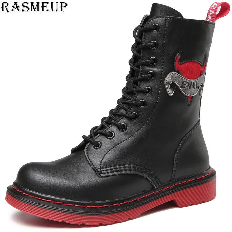 RASMEUP/2019 женские Ботинки martin из натуральной кожи ботинки на плоской подошве