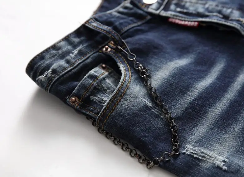 для мужчин джинсы tattered paint stitching men's slim stretch jeans blue embroidered beggar pants Autumn and winter new