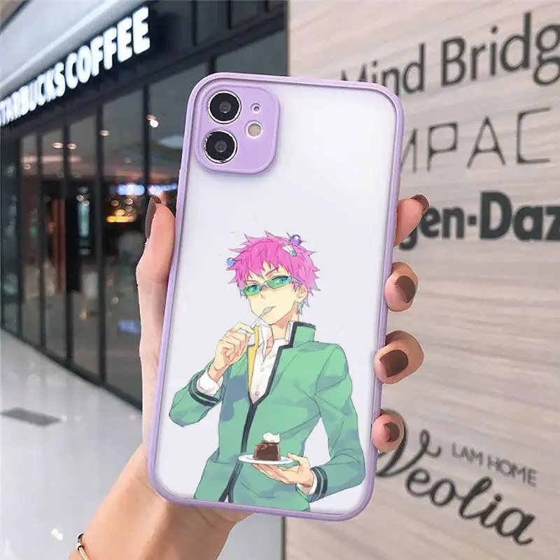 

Saiki Kusuo Phone Case For iPhone 12 11 Mini Pro XR XS Max 7 8 Plus X Matte transparent Purple Back Cover