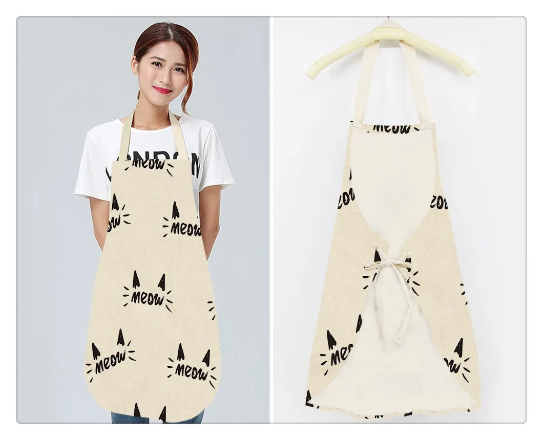 

Kitchen Cooking Apron Nordic Cute Cat Pattern Parent-child Woman Chef Bibs Cafe Shop BBQ Baking Aprons Household Cleaning Apron