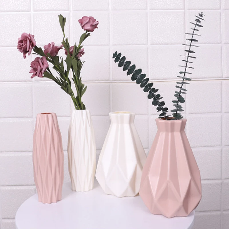 Plastic Flower Vase Decoration Home White Vases Imitation Ceramic Pot Nordic Style Basket | Дом и сад