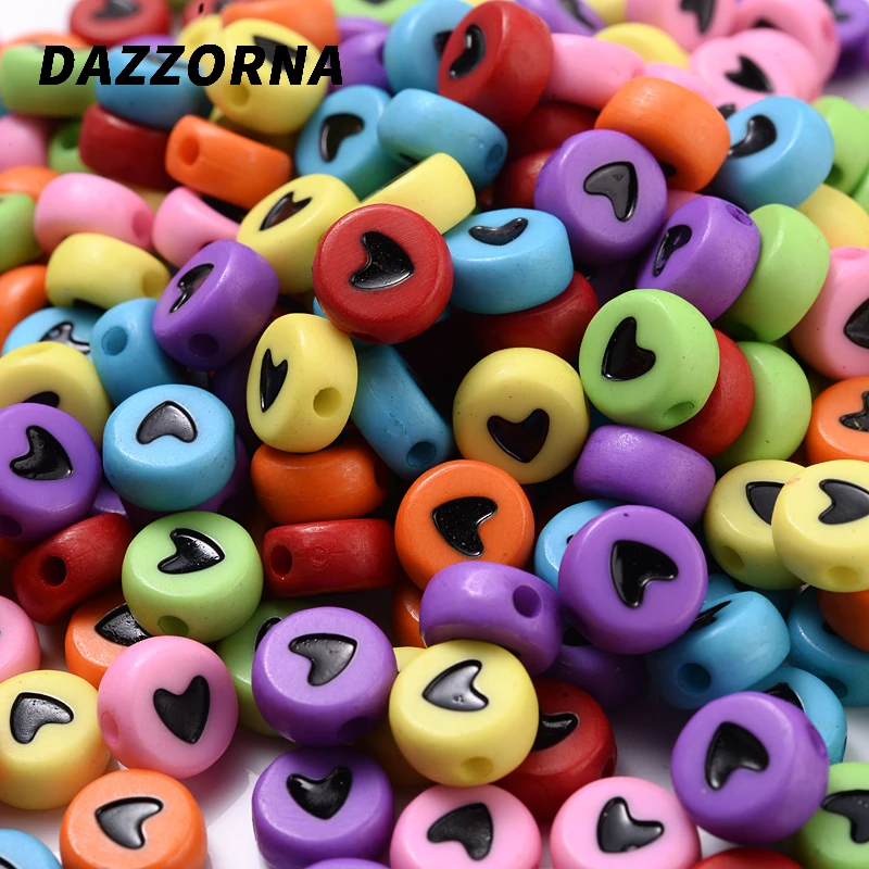 Плоские кубические Акриловые Бусины 4 х7 мм в форме черного меланжевого сердца