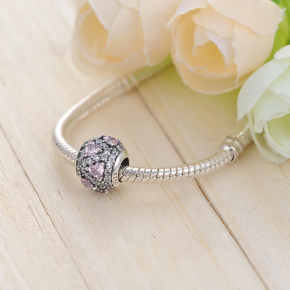 

Hot sale 100% 925 Sterling Silver Zircon Heart Beads Fit Original Pandora Charms Bracelets DIY Women Jewelry Accessories