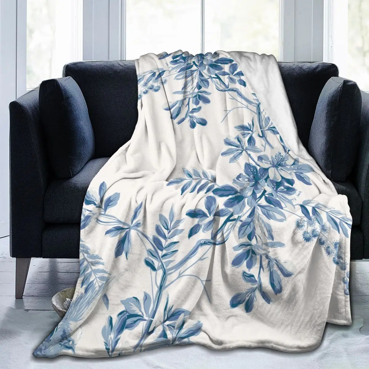 

Фланелевое одеяло, винтажное Монохромное мягкое Флисовое одеяло с цветущей птицей и вишней, покрывало для кровати, дивана, домашний декор, П...