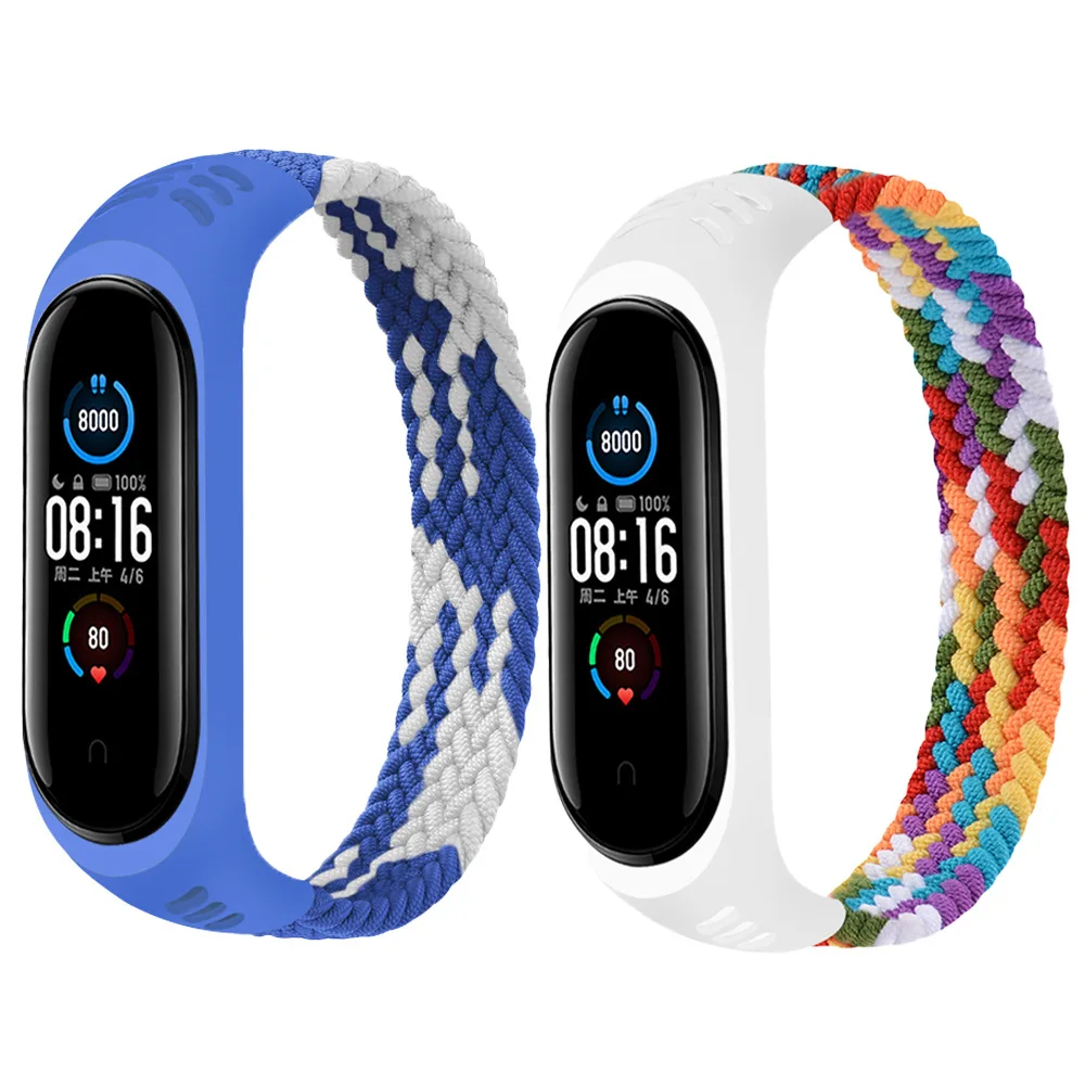 Braided Solo Loop Nylon Strap for Xiaomi Mi band 6 5 4 3 Elastic Bracelet Mi band 5/6 Replace Wristband For mi band 4 5 6 Strap