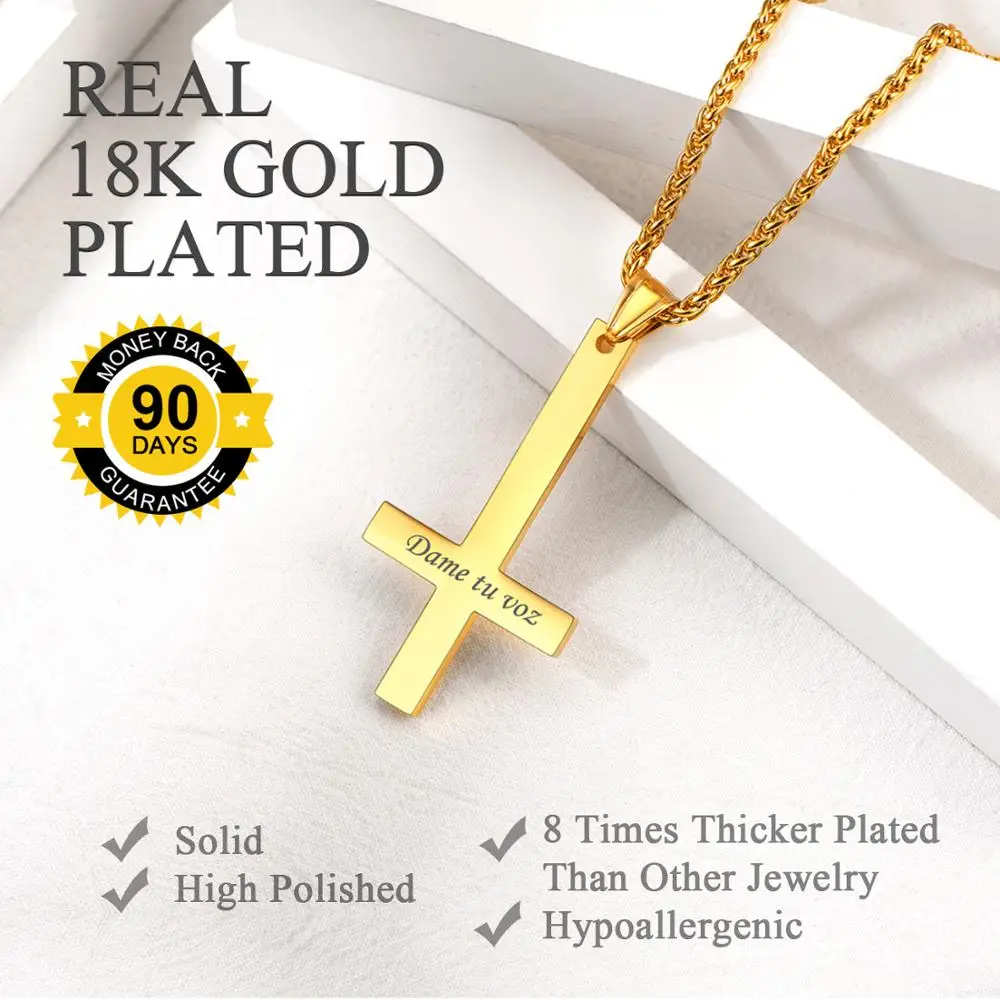 U7 римские украшения перевернутый крест ожерелье из нержавеющей стали/золото