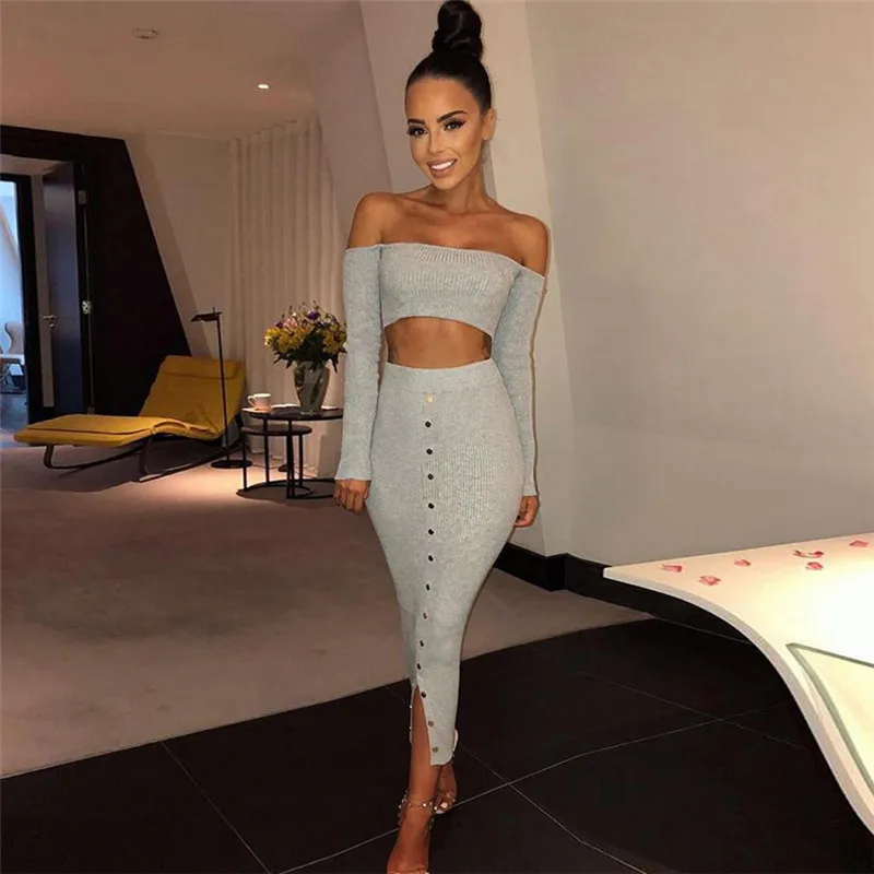 Женский комплект из двух предметов юбка с заклепками и длинным рукавом