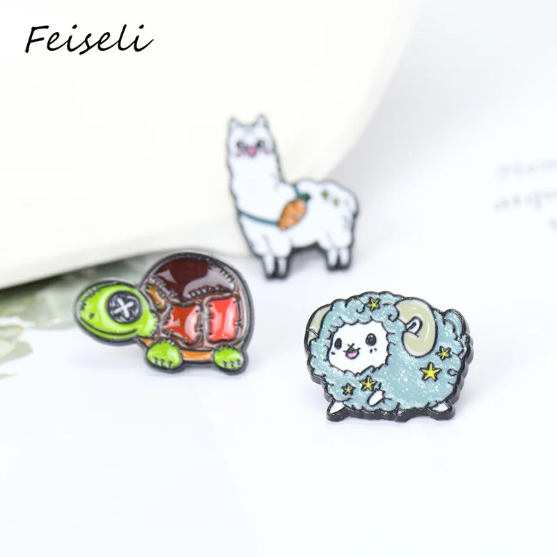 Feiseli мультяшная Милая брошь с черепахой в виде животного альпака ежика овцы для