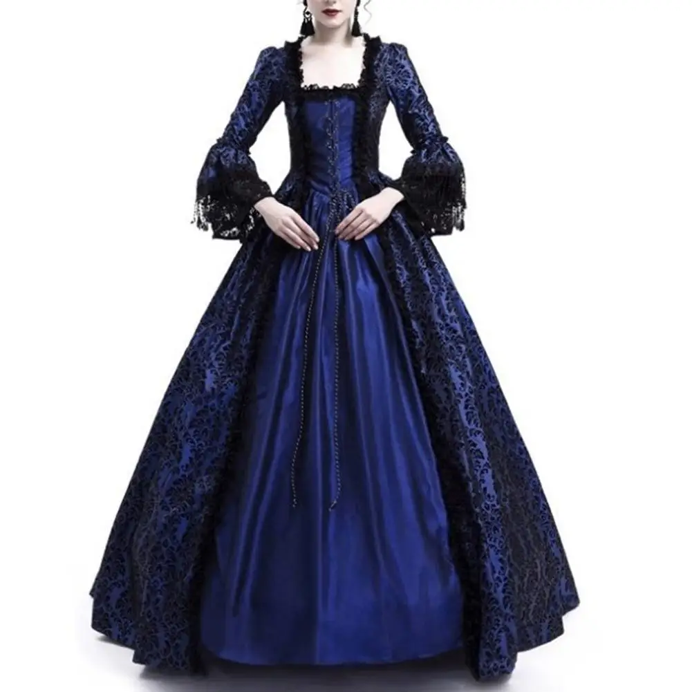 Винтажная Женская средневековая готика квадратная шея с расклешенными рукавами