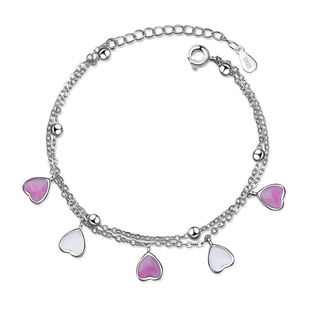 S925 Серебряный браслет с кулоном сердце Сладкая девушка ветер двойной 925