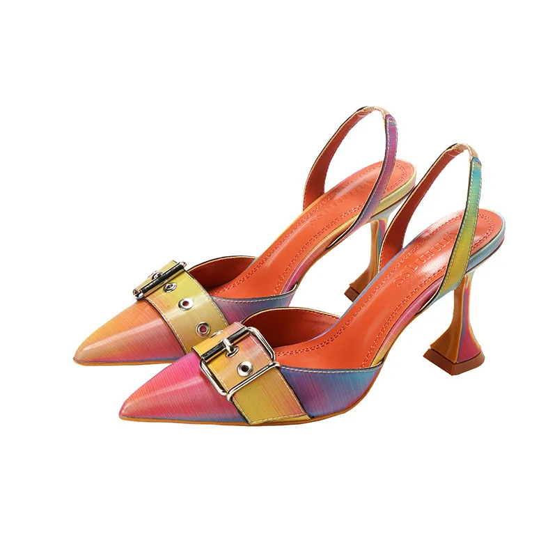 

Summer new style pointed color buckle female color matching female mid-heel shoes fashion female sandals high heels