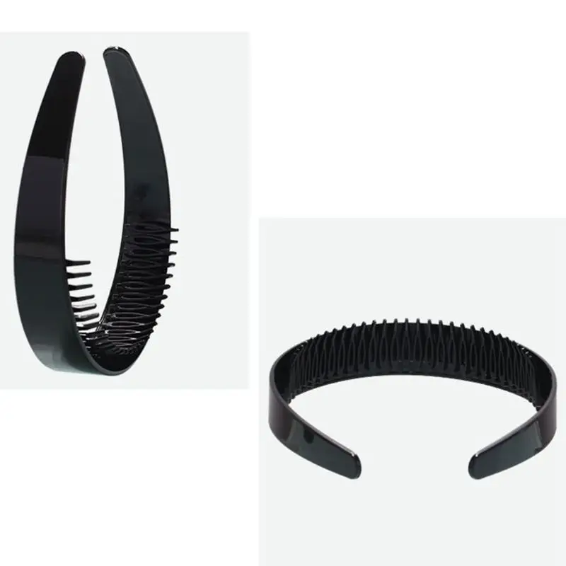 

Women Girl 2.5cm Wide Plain Headband with Teeth Comb Black Plastic DIY Hair Hoop