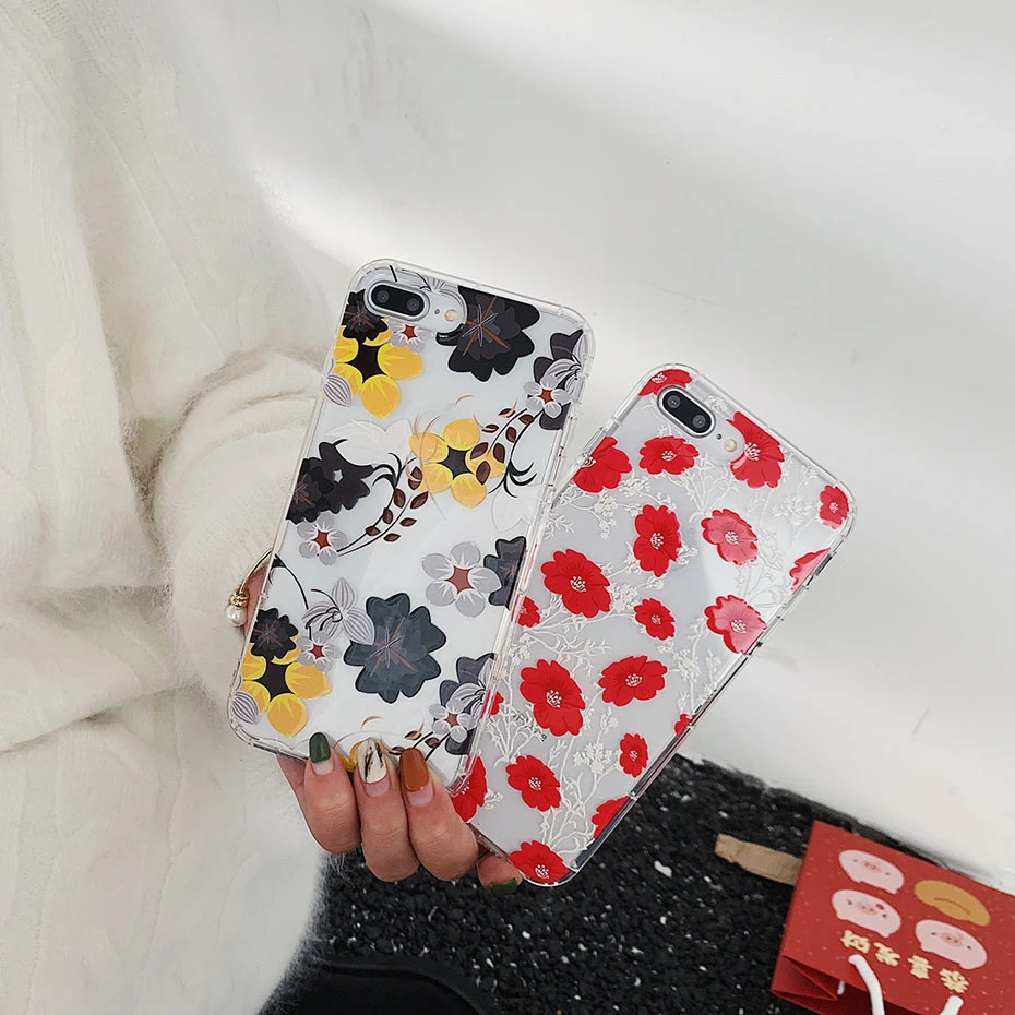 Роскошный прозрачный чехол для iphone x xr 7 8 plus 6 6s xs max Мягкий ТПУ красный желтый с