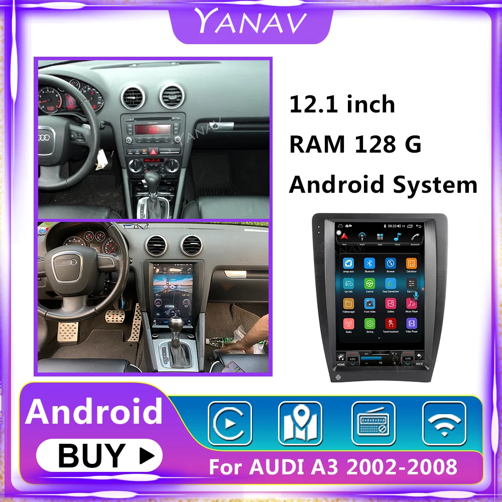 

Автомагнитола 2 Din, 12,1 дюйма, Android, для Audi A3 2002-2008, вертикальный экран, мультимедийный автомобиль, GPS, стереоприемник, Mp4, DVD-плеер, 128G