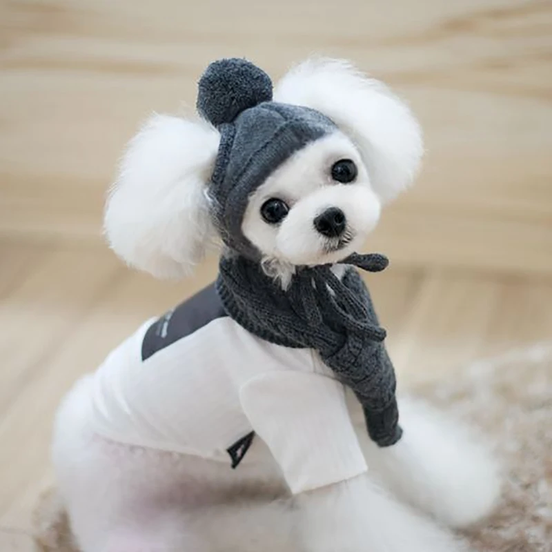 Winter Warm Knitted Pet Hat Scarf Set Dogs Hats Pets Products Funny Cosplay Dog Cap For Chihuahua Puppy Accessories | Дом и сад