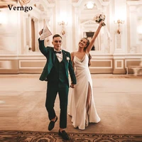 verngo fashion a line beads wedding dresses spaghetti straps chiffonsatin side slit women formal party gowns robe de mariage