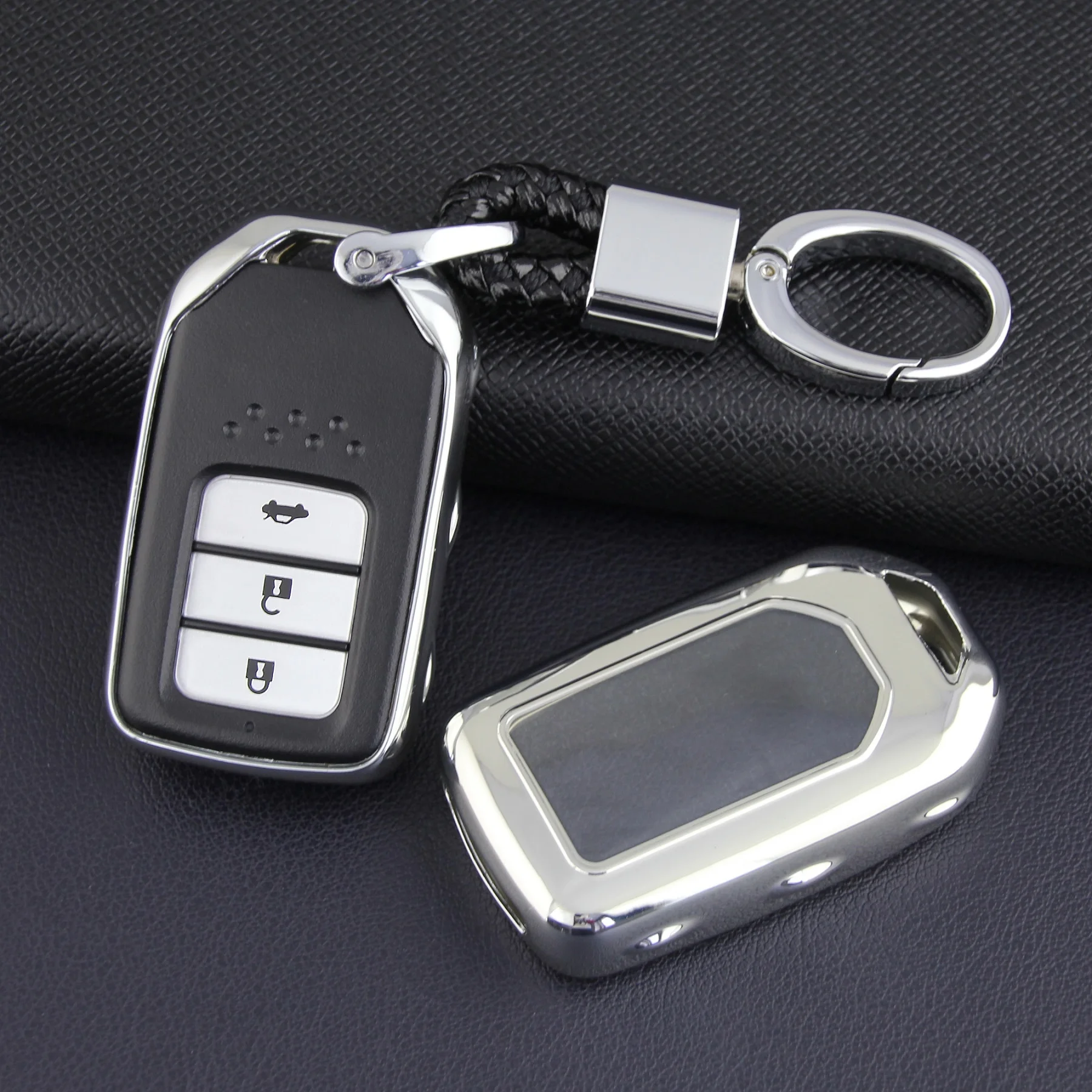

Smart Car Key Cover Fob Chain Case Keychain For Honda Civic Accord CR-V HR-V Fit Jazz Odyssey Pilot Ridgeline Insight Silver