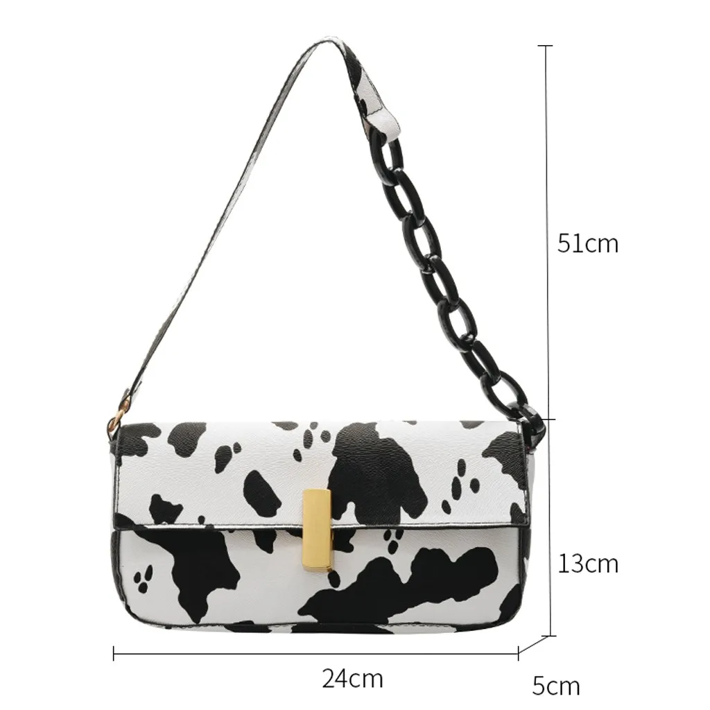 Винтажные кожаные женские сумочки Багет модные сумки с рисунком коровы на плечо