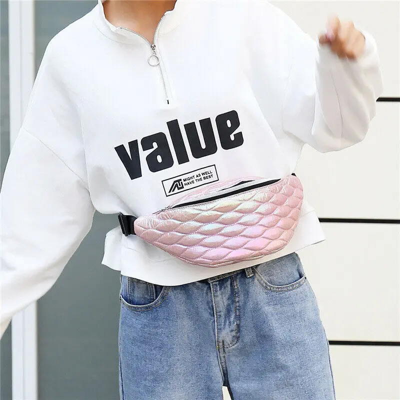 

2020 New Fashion Women Fanny Pack Shiny PU Leather Waist Packs Pouch Chest Belt Waist Bum Bag Phone Travel Purse Bags